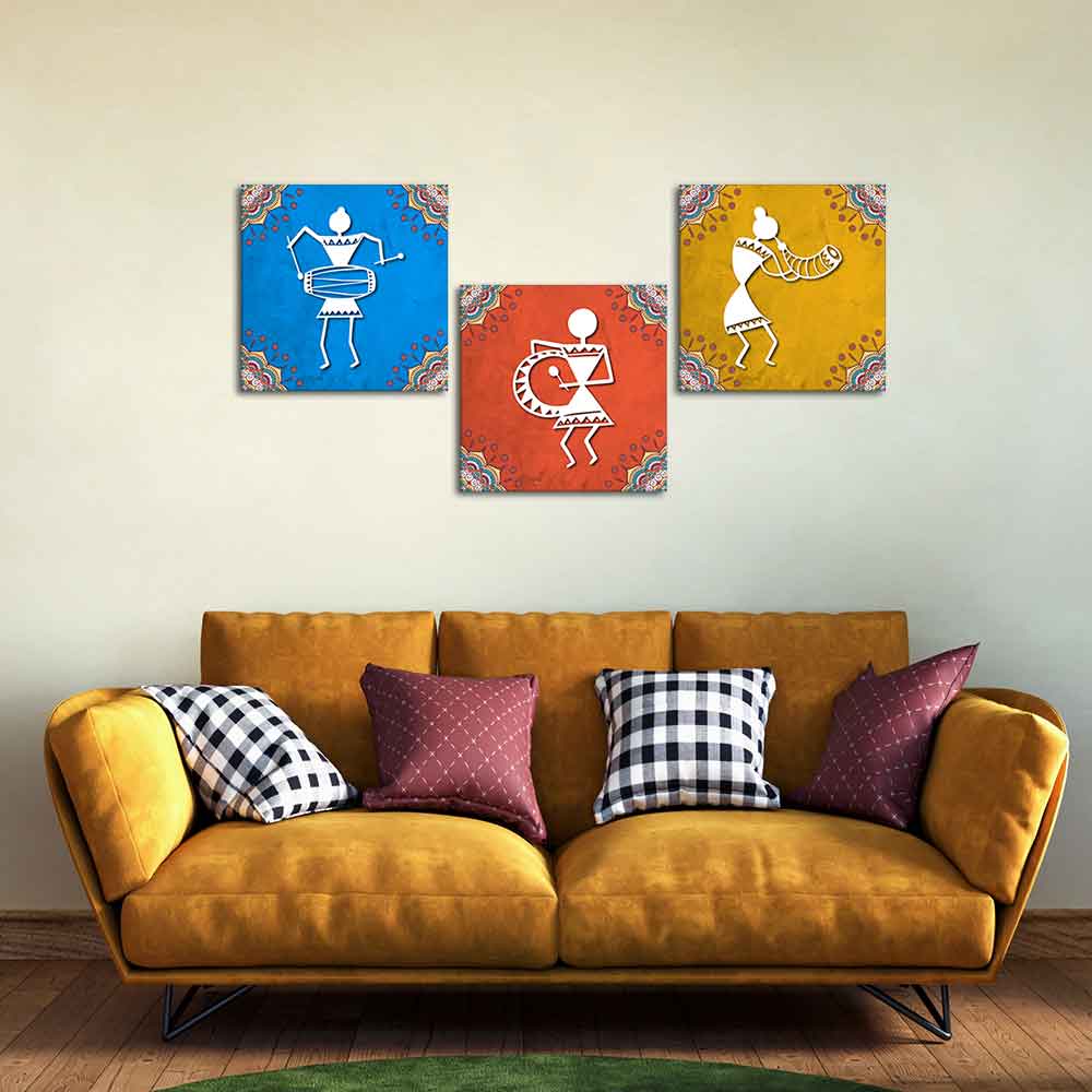 Modern Warli Art Wall Hanging Painting Set of Three