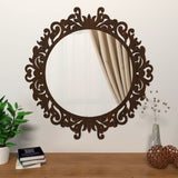 Motif Design Art Modern Round Shape Mirror with Wood Frame
