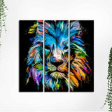 Multicolor Head of Lion Wall Painting Set of 3 Pieces