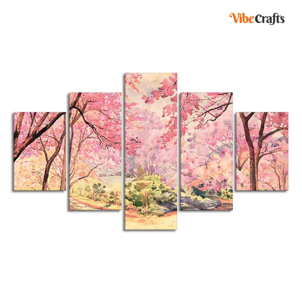 Nature Forest Pink Flower Wall Painting