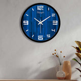 Navy Blue Wooden Texture Printed Designer Wall Clock