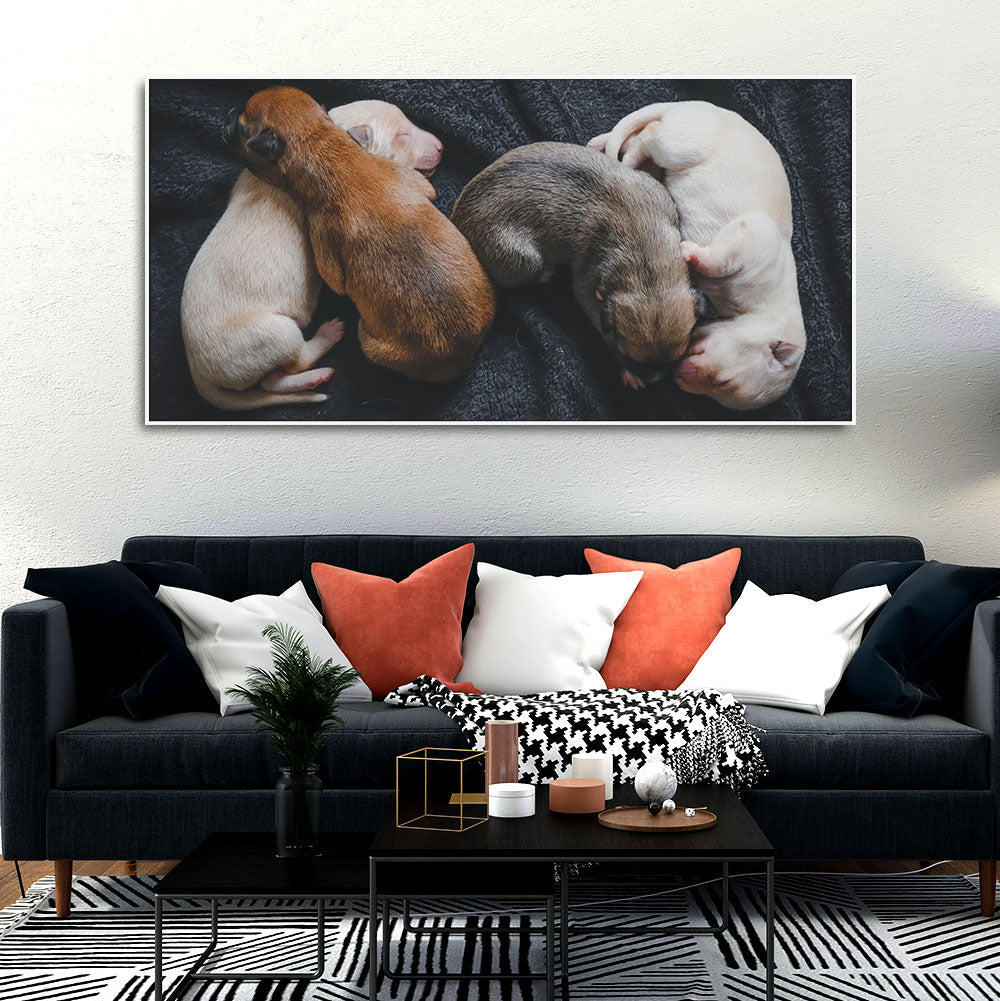 New Born Puppies Premium Canvas Wall Painting