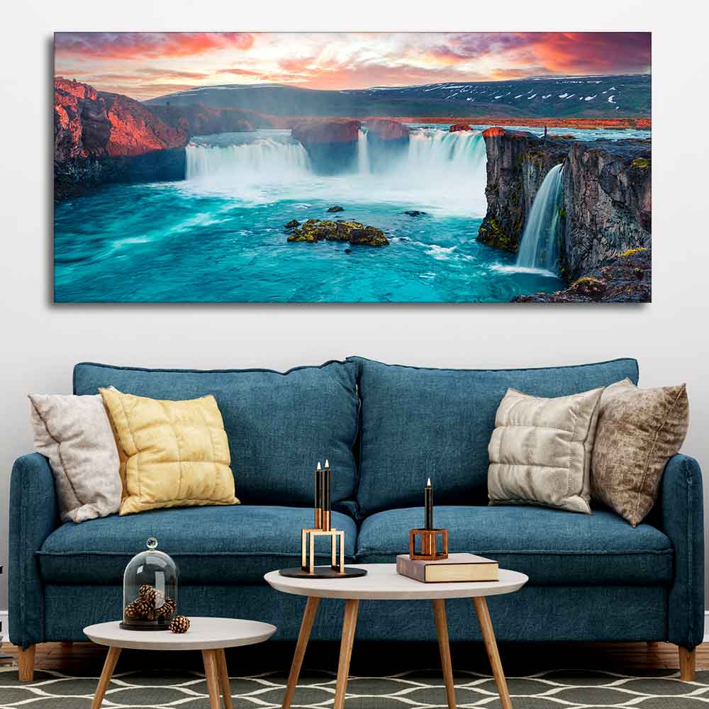 Scenery of Waterfall In Forest Premium Wall Painting