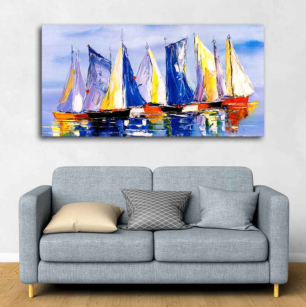 Sailing Boats in Ocean Canvas Wall Painting