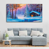 Old Hut in the Winter Forest Canvas Wall Painting