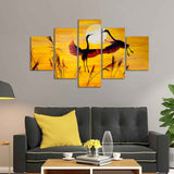 Pair of Cranes over an Autumn Field Canvas Bedroom Wall Painting