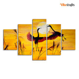 Pair of Cranes over an Autumn Field Canvas Bedroom Wall Painting