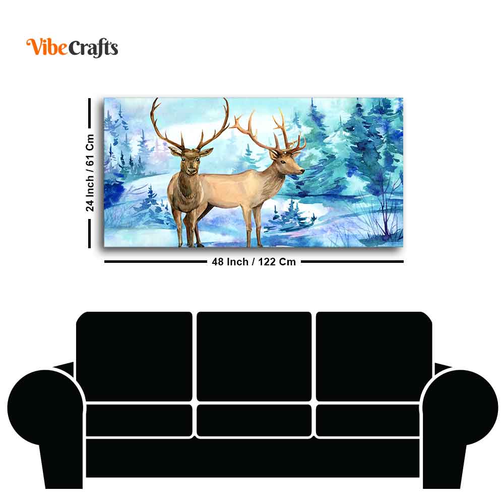 Pair of Deer in Snow Covered Forest Wall Painting