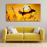Pair of Flamingos Flying in Sunset Canvas Wall Painting