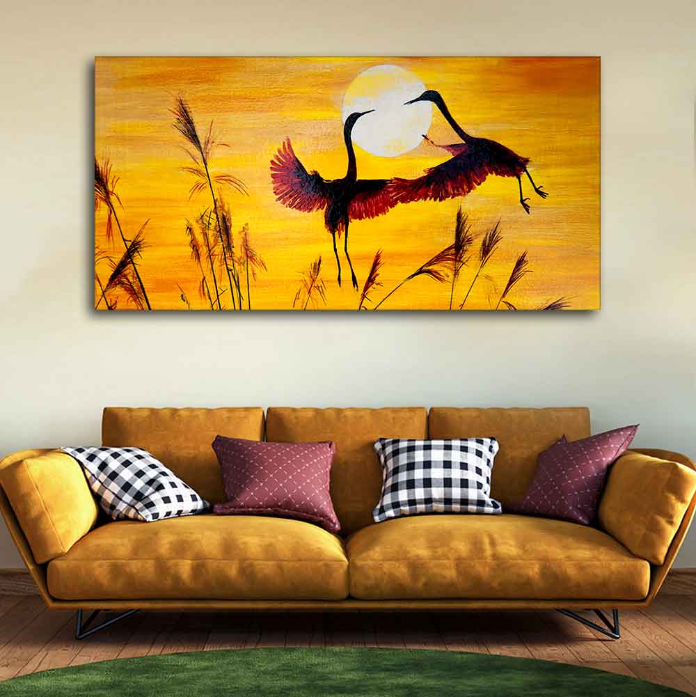  Flamingos Flying in Sunset Canvas Wall Painting