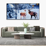 Pair of Red Deer in Snowy Forest Premium Wall Painting