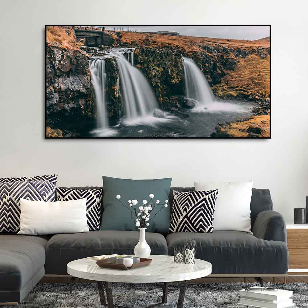 Panoramic Canvas Wall Painting of Amazing Waterfall in Iceland