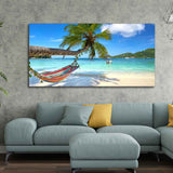 Beach with Palm Tree and Hammock Premium Canvas Wall Hanging
