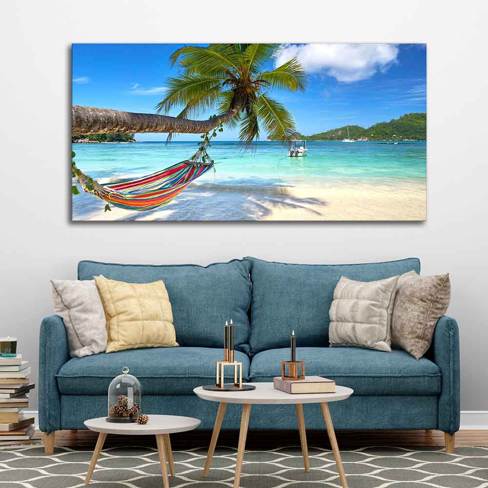 Palm Tree and Hammock Premium Canvas Wall Hanging