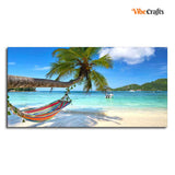 Perfect Beach with Palm Tree and Hammock Premium Canvas Wall Hanging