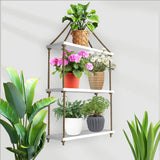 Planter Shelf Wooden Wall Hanging with Rope (White Color)