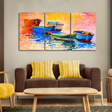 Premium 3 Pieces Wall Painting of Boats in Sunset