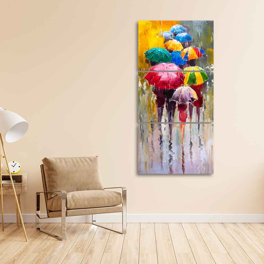 Premium 3 Pieces Wall Painting of Rainy Day