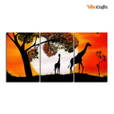 Premium 3 Pieces Wall Painting of Pair of Giraffe under a Tree in Sunset