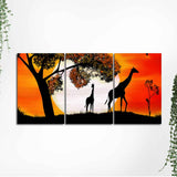 Premium 3 Pieces Wall Painting of Pair of Giraffe under a Tree in Sunset