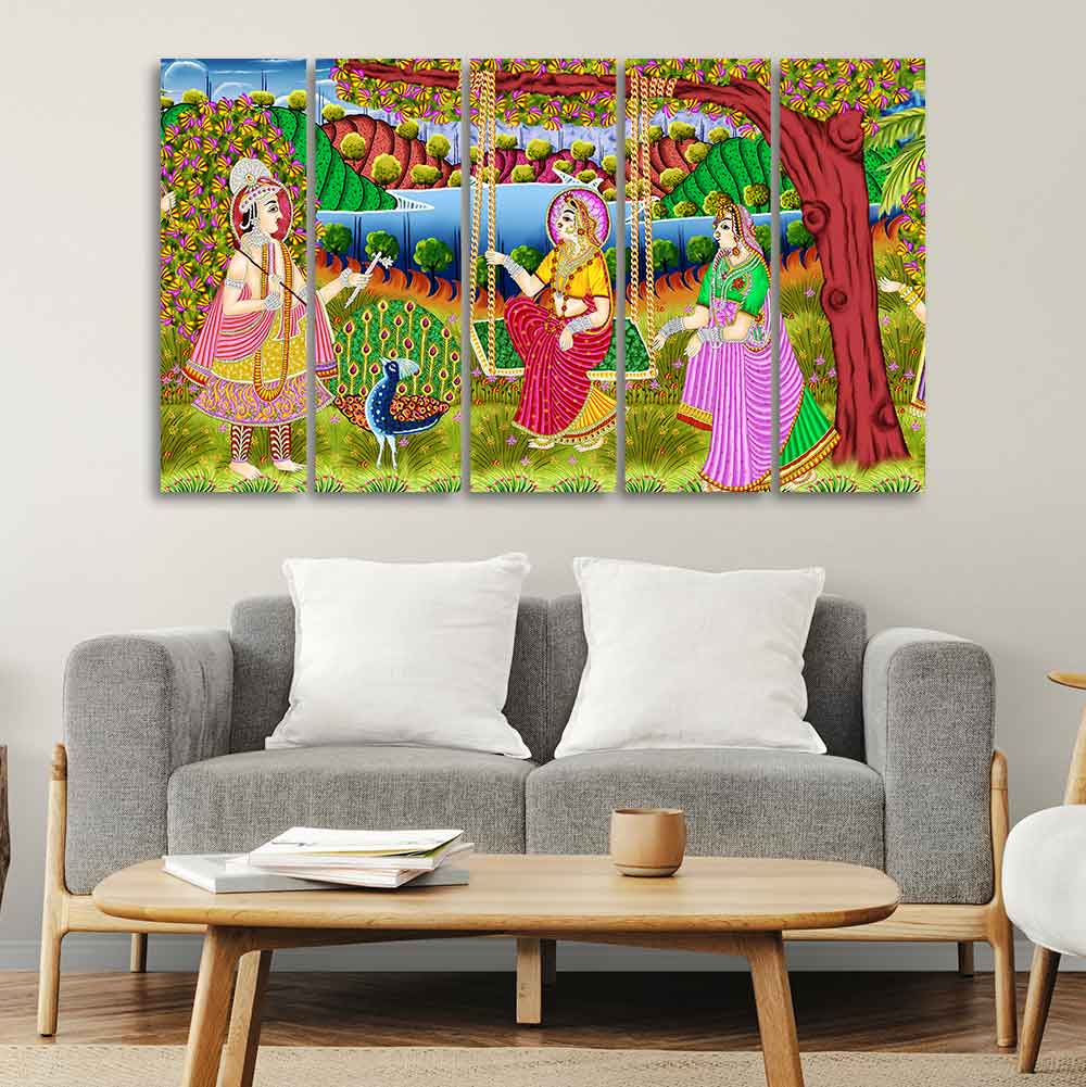 Premium Canvas Painting of Indian Holy Place Mathura Vrindavan of Five Pieces