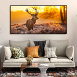 Premium Canvas Painting of Red Deer in Forest at Sunrise