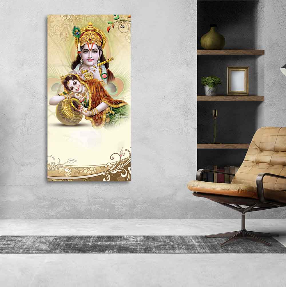 Premium Canvas Vertical Wall Painting of Lord Radha Krishna