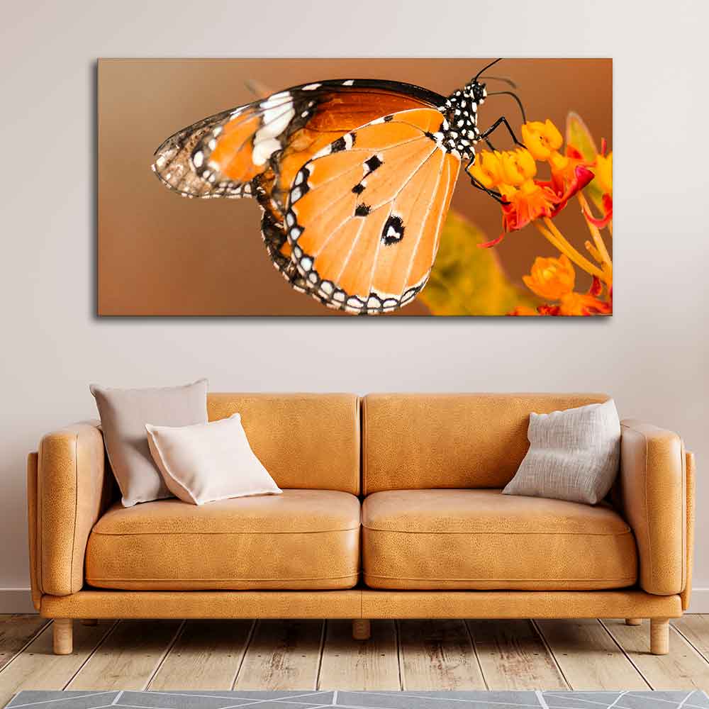 Premium Canvas Wall Painting of Beautiful Butterfly on Flower