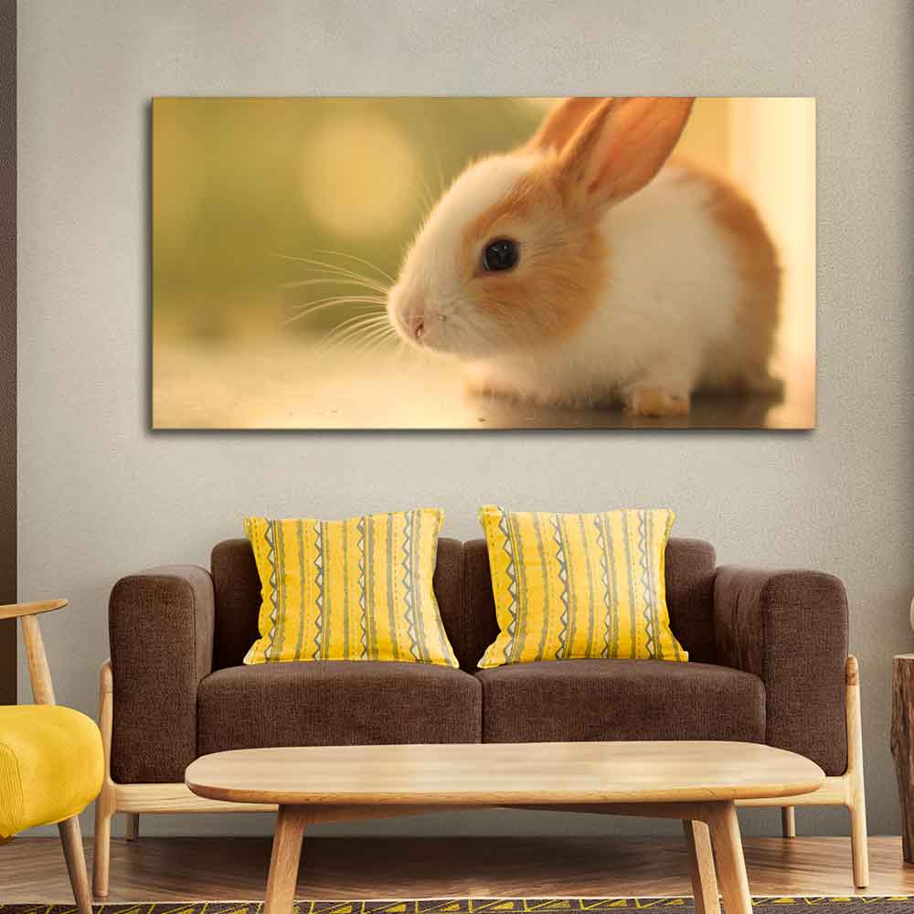 Premium Canvas Wall Painting of Cute White & Brown Bunny