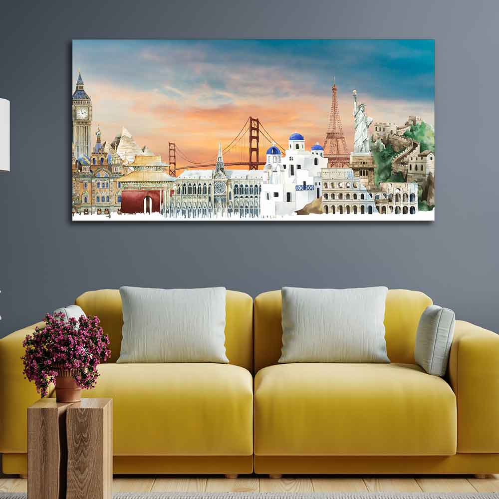 Premium Canvas Wall Painting of Famous Monuments