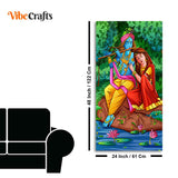 Premium Canvas Wall Painting of Lord Krishna with Radha Sitting in Forest