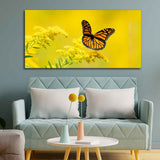 Premium Canvas Wall Painting of Monarch Butterfly on Yellow Flower