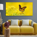 Canvas Wall Painting of Monarch Butterfly on Yellow Flower