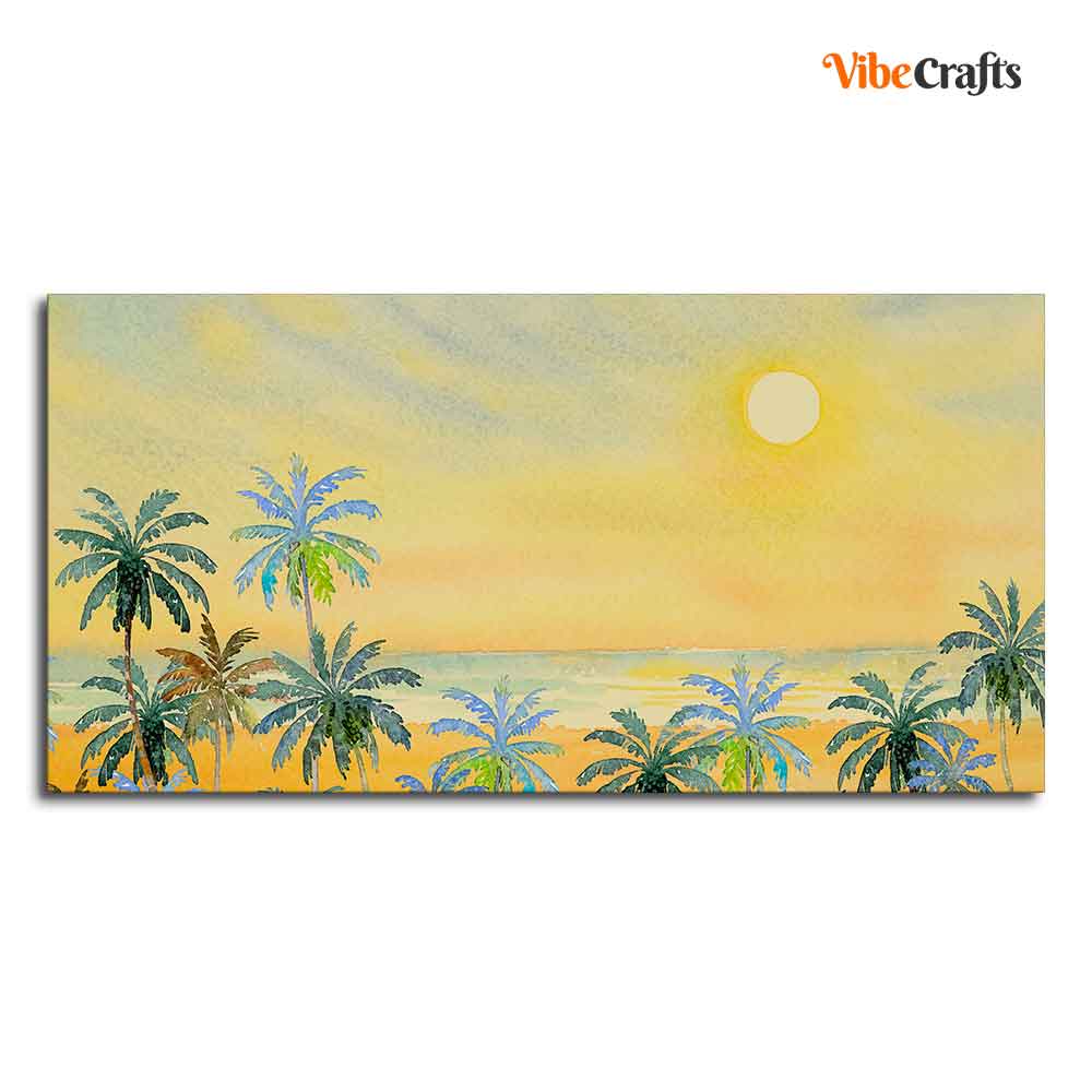 Premium Canvas Wall Painting of Palm Trees on Beach