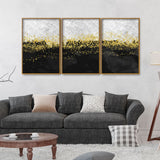 Glitter Particles on Black Background Floating Canvas Wall Painting Set of Three