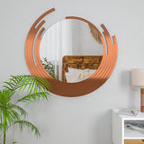 Premium Quality Asymmetric Designer Copper Finish Round Wall Mirror
