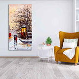 Canvas Painting of a Couple Walking in Snowfall