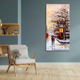 Premium Wall Canvas Painting of a Couple Walking in Snowfall