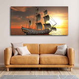 Premium Wall Painting of 3D Sailing Ship in Sunset