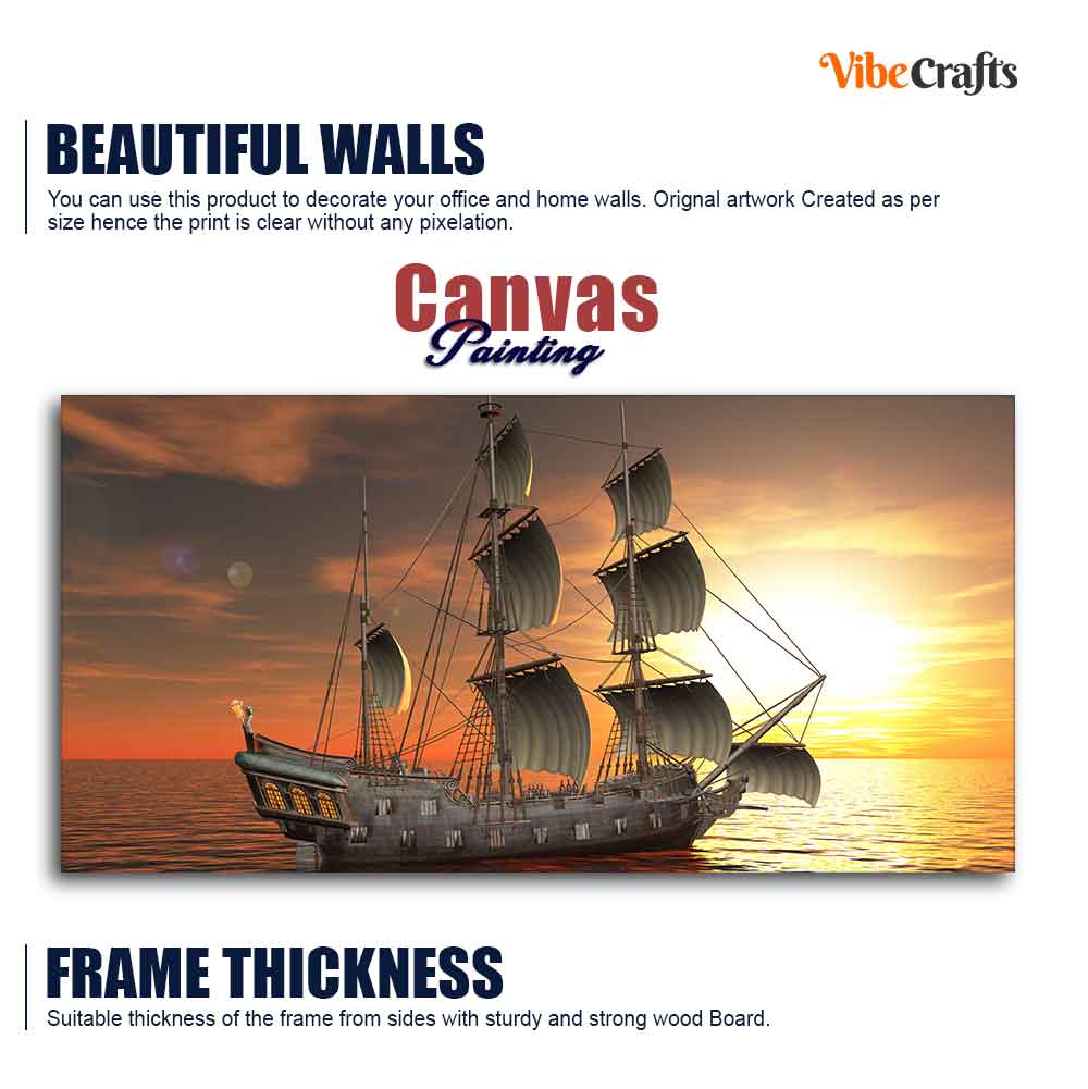 Premium Wall Painting of 3D Sailing Ship in Sunset