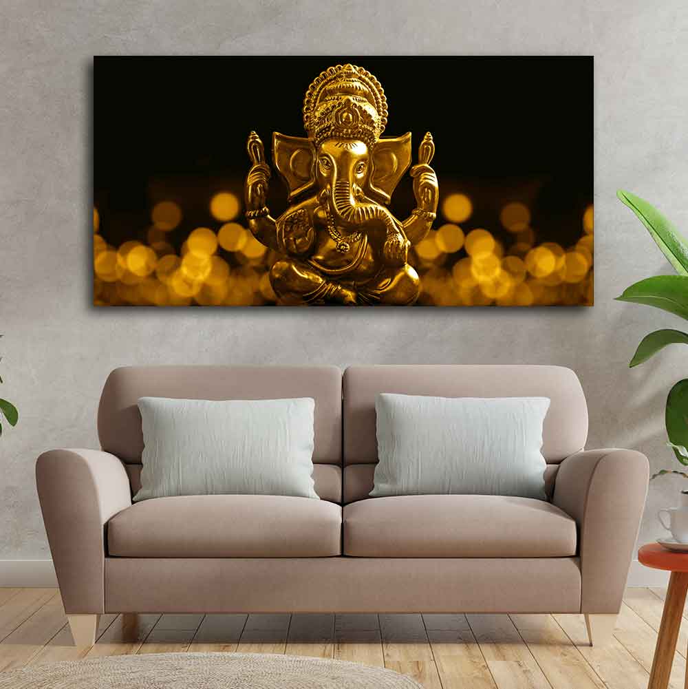 Premium Wall Painting of Golden Lord Ganesha