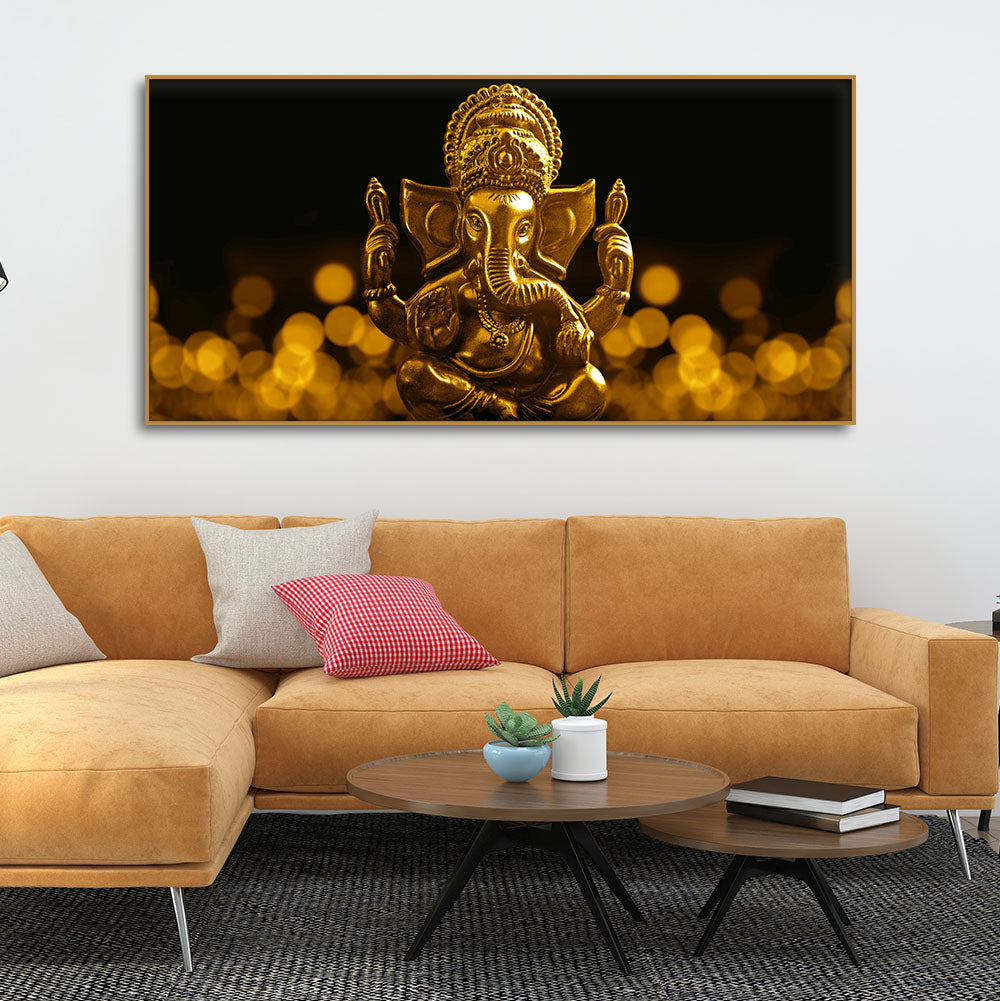 Premium Wall Painting of Golden Lord Ganesha