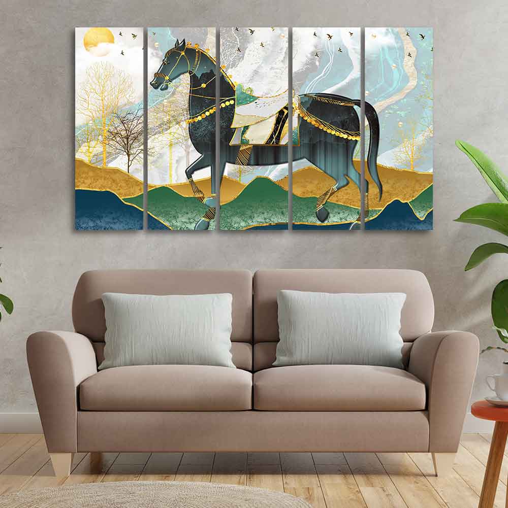 Premium Wall Painting of Horse and Golden trees 