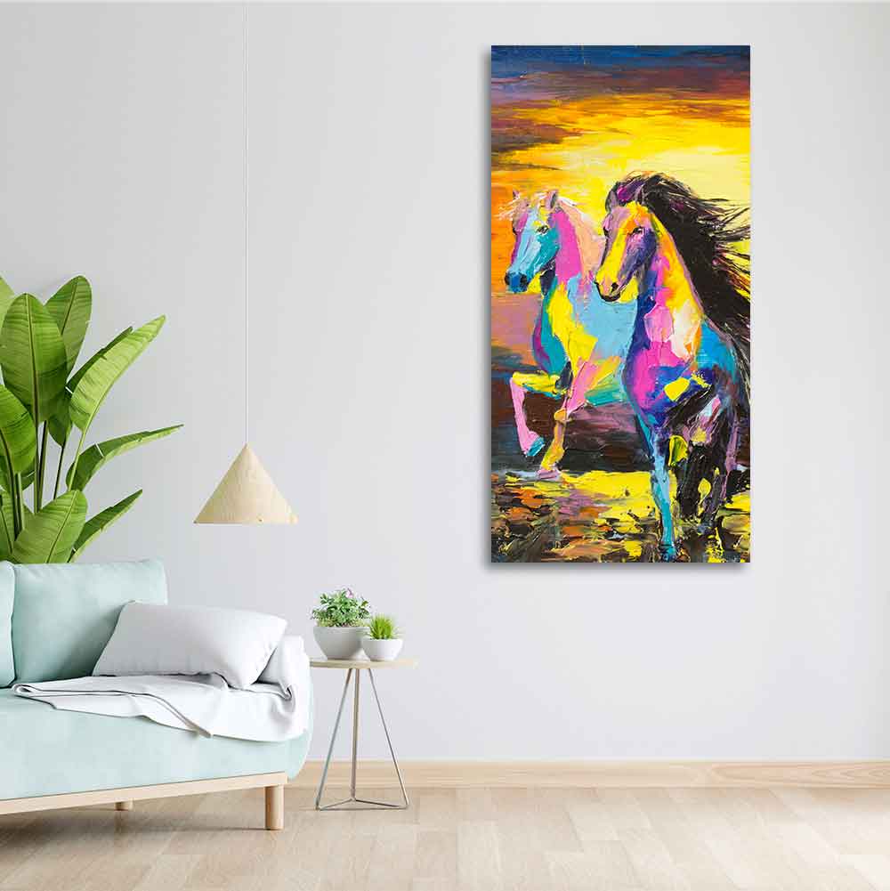 Premium Wall Painting of Horses Running in Sunset