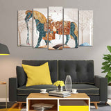 Wall Painting of Patterned Horse of Five Pieces