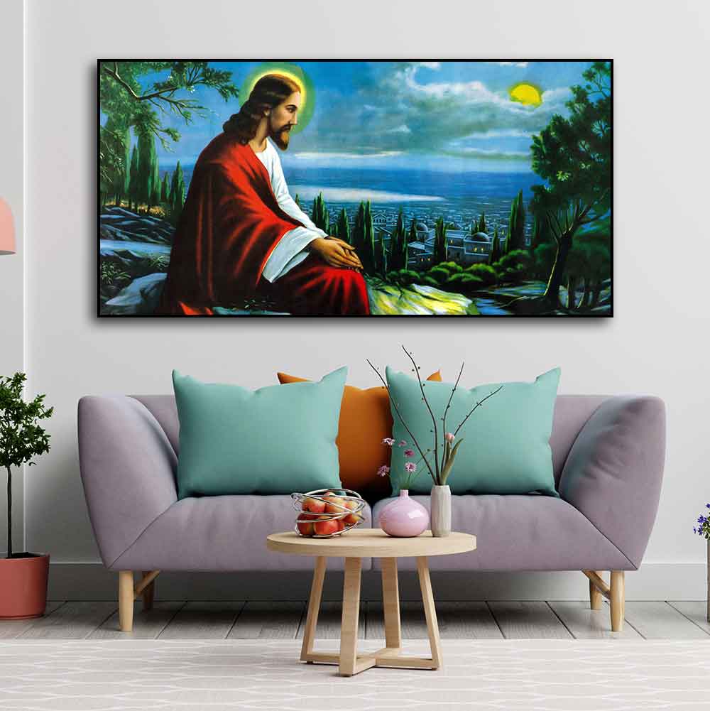 Premium Wall Painting of The prayer of Jesus Christ on the background of Jerusalem