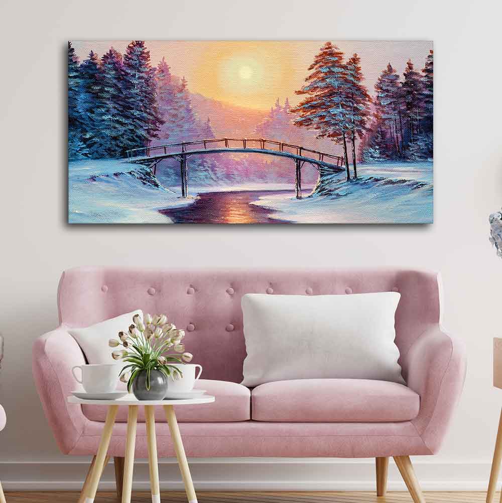Premium Wall Painting of Winter Landscape with the River