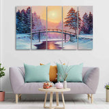 Premium Wall Painting of Winter Landscape with the River Set of Five