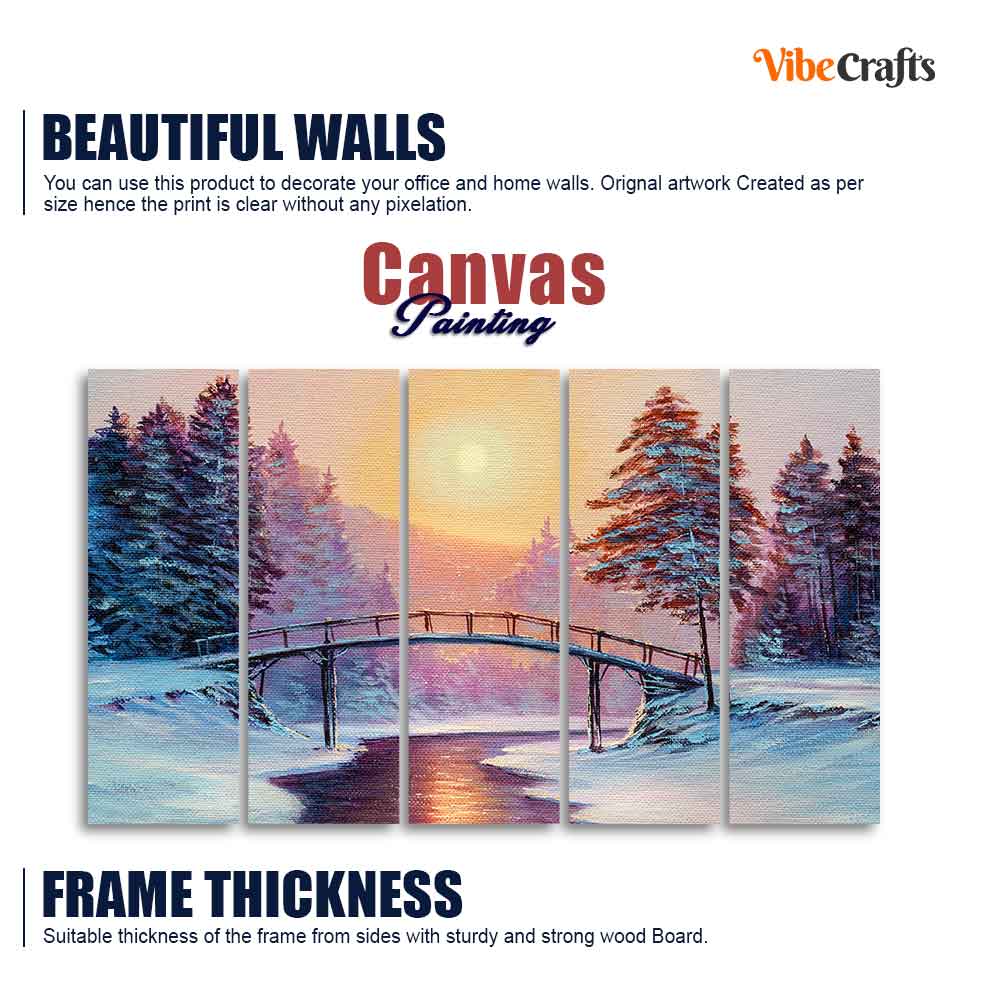 Premium Wall Painting of Winter Landscape with the River Set of Five