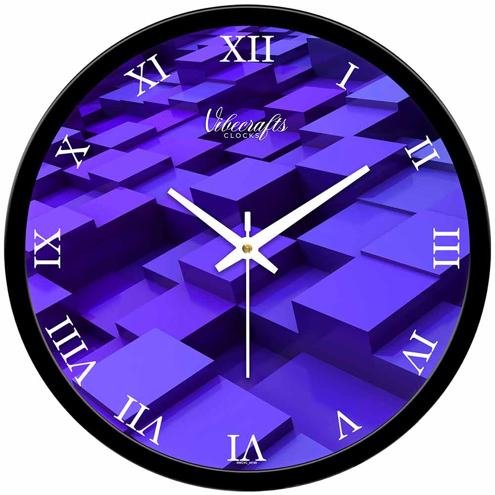 Purple 3D Cubic Pattern Designer Wall Clock